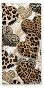 Ręcznik plażowy szybkoschnący LEOPARD HEARTS brązowo-biały 70 x 140 cm, 100% mikrofibra