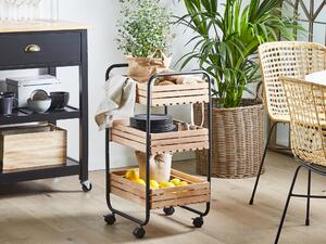 Wózek kuchenny industrialny jasne drewno z czarnym obrotowe kółka 3 poziomy Formia Beliani