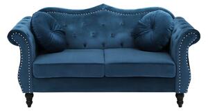 Dwuosobowa sofa welurowa pikowana niebieska z okrągłymi poduszkami Skien Beliani