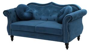 Komplet wypoczynkowy 5-osobowy welurowy pikowany niebieski z poduszkami Skien Beliani
