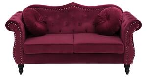 Dwuosobowa sofa welurowa pikowana czerwona z okrągłymi poduszkami Skien Beliani