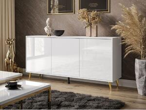 Trzydrzwiowa komoda 154 cm w stylu glamour na złotych nogach Vivance biały połysk