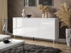 Trzydrzwiowa komoda 154 cm w stylu glamour na srebrnych nogach Vivance biały połysk
