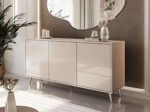 Trzydrzwiowa komoda 154 cm w stylu glamour na srebrnych nogach Vivance kaszmir połysk