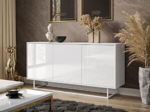 Trzydrzwiowa komoda 154 cm w stylu glamour na białym stelażu Vivance biały połysk