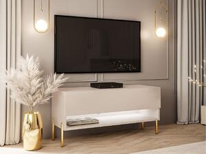 Szafka RTV 90 cm z oświetleniem LED i złotymi metalowymi nóżkami Aurelie Kaszmir mat