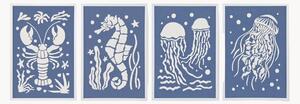 Komplet plakatów z papieru mâché Marine Life, 4 elem
