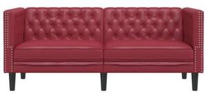 Sofa chesterfield, 2-os., bordowa, tapicerowana sztucznÄ skÃ³rÄ