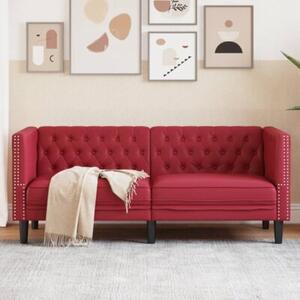 Sofa chesterfield, 2-os., bordowa, tapicerowana sztucznÄ skÃ³rÄ