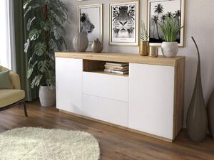 Dwudrzwiowa komoda 164 cm w stylu loft Asumi biały mat i dąb wotan