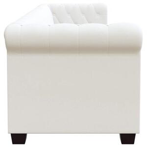 Sofa 3-osobowa w stylu chesterfield, sztuczna skÃ³ra, biaÅa