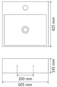 Umywalka z ceramiki z otworem na kran 60,5x42,5x14,5 cm, czarna