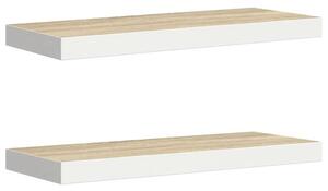 Półki ścienne, 2 szt., dębowo-białe, 60x23,5x3,8 cm, mdf