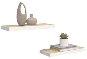 Półki ścienne, 2 szt., dębowo-białe, 60x23,5x3,8 cm, mdf