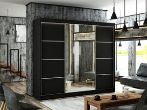 Szafa przesuwna z lustrem 250 cm z oświetleniem LED Portel Czarna