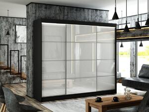 Szafa przesuwna ze szprosami 250 cm z oświetleniem LED Ponti Czarna, Biała