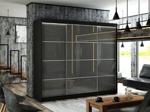 Szafa przesuwna ze szprosami 250 cm z oświetleniem LED Ponti Czarna, Szara