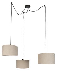 Lampa wisząca czarna z beżową tkaniną typu teddy 35 cm 3-źródła światła - Cava