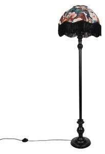 Lampa podłogowa czarna z kwiatowym abażurem i białym wnętrzem 45 cm - Classico