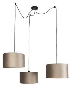 Lampa wisząca czarna z abażurem taupe 35 cm 3-punktowa - Cava