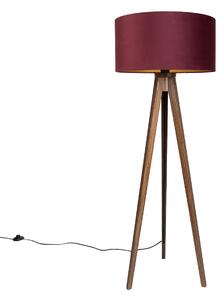 Lampa podłogowa Trójnóg z drewna orzechowego z czerwonym kloszem i złotym wnętrzem 50 cm - Tripod Classic