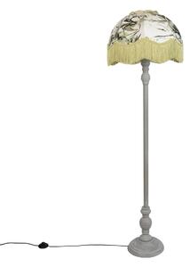 Lampa podłogowa czarna z kwiatowym abażurem i białym wnętrzem 45 cm - Classico