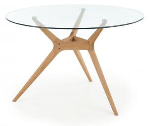 EMWOmeble Stół szklany ASHMORE blat - transparentny, noga - naturalny / SZYBKA WYSYŁKA