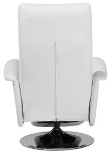 Fotel telewizyjny rozkładany biały ekoskóra z podnóżkiem metalowa baza Prime Beliani