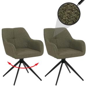 Zestaw 2 krzeseł do jadalni HWC-O47, krzesło kuchenne z podłokietnikami, obrotowe, z automatycznym powrotem do pozycji wyjściowej, obicie materiałowe/tekstylne (270g/m²) – kolor zielony