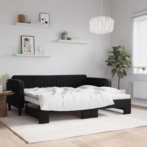 Sofa rozsuwana, czarna, 90x200 cm, aksamit