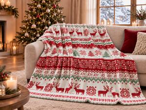 Biały świąteczny koc z mikropluszu CHRISTMAS JOY Rozmiar: 200 x 220 cm