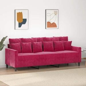 Sofa 3-osobowa, winna czerwieÅ, 180 cm, obita aksamitem