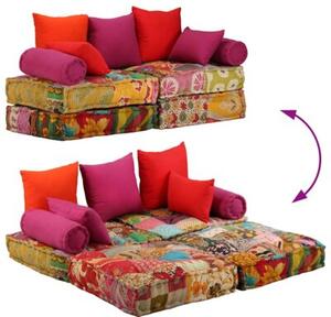 Puf moduÅowy, 2-osobowy, patchwork, tkanina