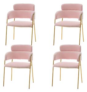 Zestaw 4 krzeseł tapicerowanych SK48 różowych ze złotymi nogami glamour