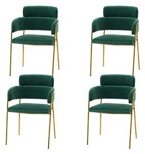 Zestaw 4 krzeseł tapicerowanych SK48 zielonych ze złotymi nogami glamour
