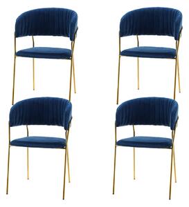 Zestaw 4 krzeseł tapicerowanych SK44 w niebieskim welurze ze złotymi nogami