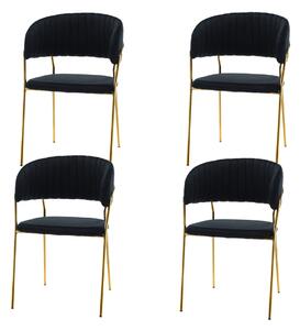 Zestaw 4 krzeseł tapicerowanych SK44 w czarnym welurze ze złotymi nogami