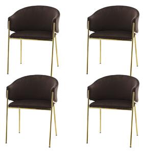 Zestaw 4 krzeseł tapicerowanych SK51 brązowych ze złotymi nogami glamour