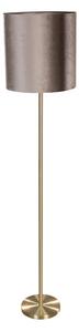 Lampa podłogowa mosiężna z aksamitnym abażurem taupe 50 cm - Simplo