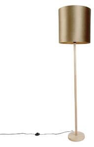 Drewniana lampa podłogowa z brązowym, aksamitnym abażurem 40 cm - Mels