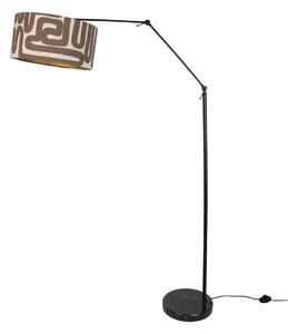 Regulowana czarna lampa podłogowa z brązowo-beżowym, prążkowanym abażurem 50 cm - Editor