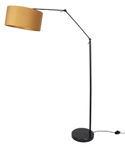 Lampa podłogowa czarna regulowana z żółtym kloszem i złotym wnętrzem 50 cm - Editor