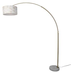 Mosiężna lampa podłogowa z białym i beżowym abażurem w paski 50 cm - XXL