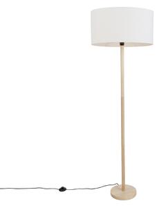 Drewniana lampa podłogowa z owalnym lnianym abażurem biała 50 cm - Mels