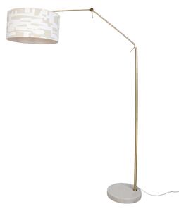 Lampa podłogowa złota regulowana z białym i beżowym abażurem w paski 50 cm - Editor