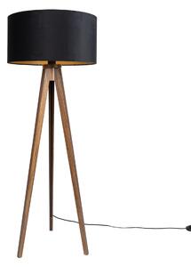 Lampa podłogowa z drewna orzechowego z czarnym kloszem i złotym wnętrzem 50 cm - Tripod Classic