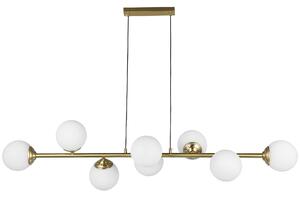 LAMPA WISZĄCA SUFITOWA ŻYRANDOL NOWOCZESNA ZŁOTO SZCZOTKOWANE BIAŁE KULE FINO 8 LED