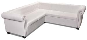 Sofa chesterfield, piÄcioosobowa, biaÅa, sztuczna skÃ³ra