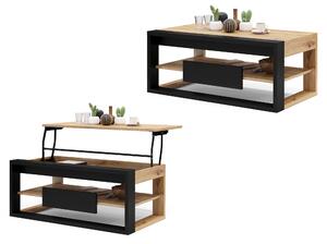 FRAME Dąb Artisan/Czarny Mat - NOWOCZESNA ŁAWA Z PODNOSZONYM BLATEM + SCHOWKIEM + PÓŁKĄ