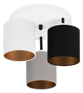 Lampa sufitowa biała trzypunktowa z szaro-czarno-białymi abażurami C-3